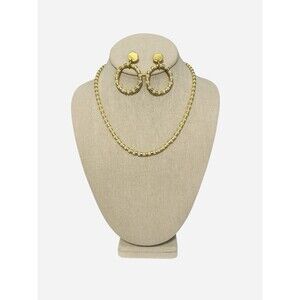 Madewell Set Ivory & Gold Tone Beaded Chain Necklace & Matching Hoop Earrings